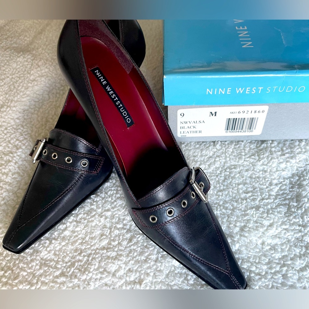 NEW Nine West Studio black leather heeled loafer